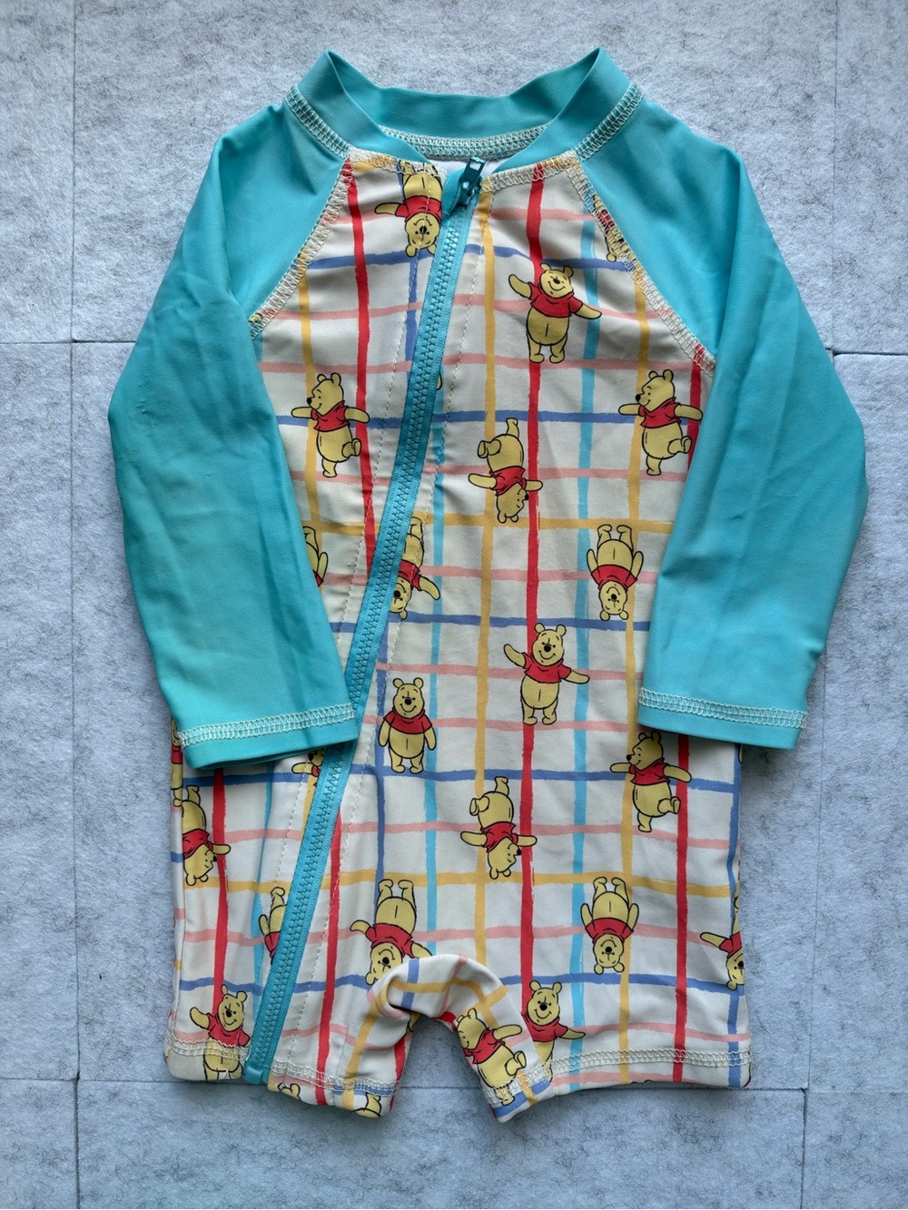 Disney Turquoise & Cream Winnie the Pooh Kids Long-Sleeve Swim Rashguard